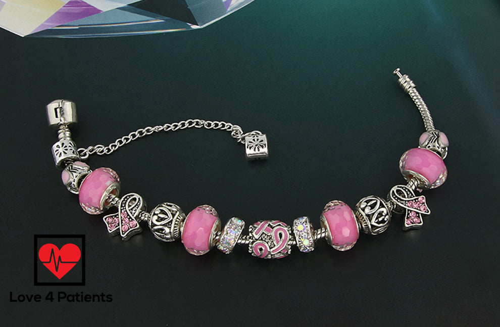 Rosemarie Collections Women's Pink Ribbon Breast Cancer Awareness Hearts  Charm Bracelet