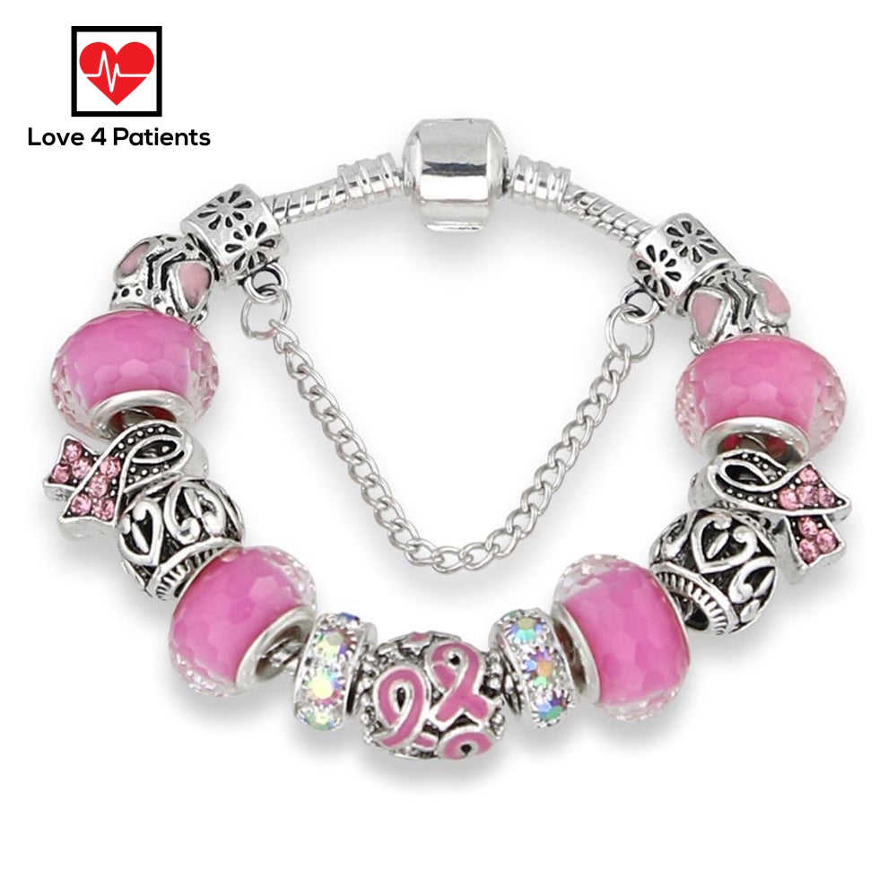 Beautiful Bracelet Pink Charms Breast Cancer Awareness Charms and