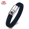 Engraved Medical Alert ID Braided Leather Bracelet with Clasp