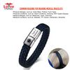 Engraved Medical Alert ID Braided Leather Bracelet with Clasp