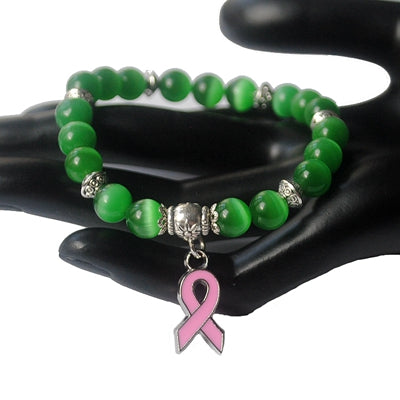 Fashion Breast Cancer Awareness Jewelry Beaded Bracelet Sets Pink Ribbon  Charm 5pc Stack Bracelets Set For Women Gift