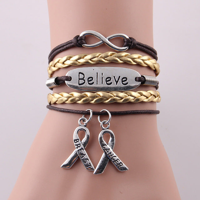 "Belive, Faith, Hope" hope bracelet for Breast Cancer Awareness