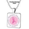 Breast Cancer Awareness Square Glass Pendant w/Necklace