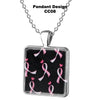 Breast Cancer Awareness Square Glass Pendant w/Necklace