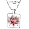 Breast Cancer Awareness Square Glass Pendant w/Necklace