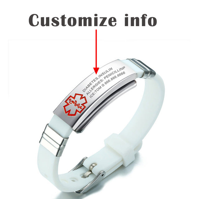 Custom Engraved Medical Alert Identity ID Silicone Bracelet Wristband for Patients