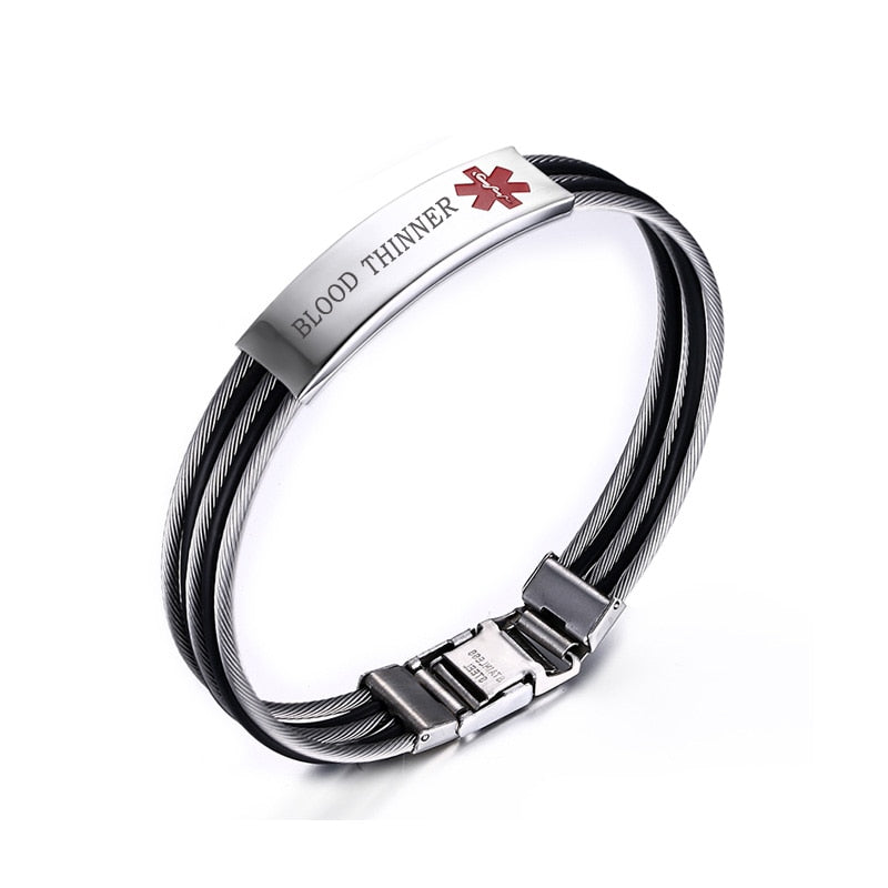 Stainless Steel Stripes Custom Engraved Medical Alert ID Bracelet for Patients