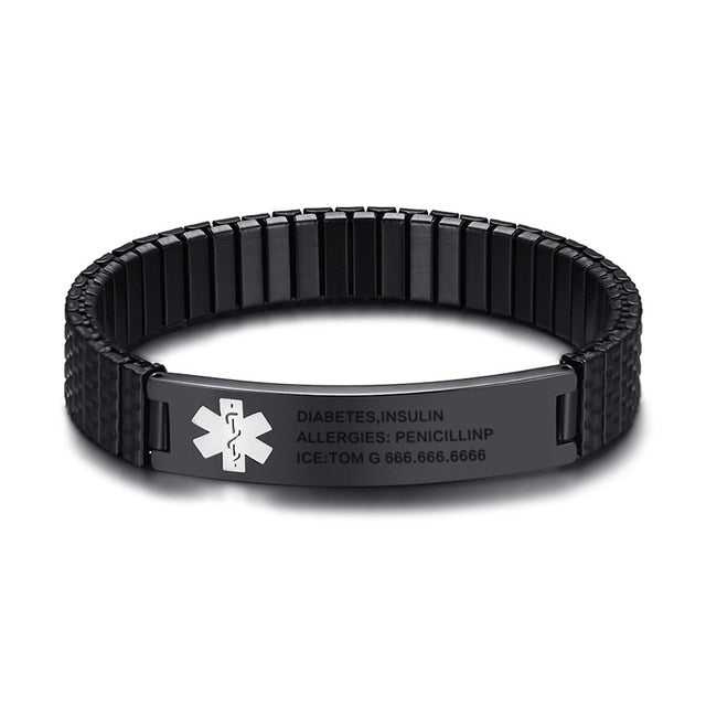 Custom Engraved Stainless Steel Medical Alert ID Stretch Bracelet