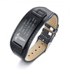 Unisex Black Genuine Leather Custom Engraved Medical Alert ID Bracelet (Wide Tag)