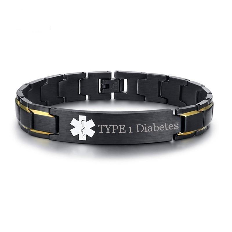 Black and Gold Colored Stainless Steel Custom Engraved Medical Alert ID Bracelet