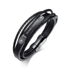 Stainless Steel Genuine Leather Wristband Black Medical Bracelet (Personalized Engraving Available)