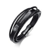 Stainless Steel Genuine Leather Wristband Black Medical Bracelet (Personalized Engraving Available)