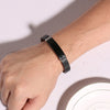 Black Genuine Leather Custom Engraved Medical Alert ID Bracelet (Black Tag)